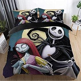 img 3 attached to 🌹 Nightmare Before Christmas Jack and Sally Rose Decor Duvet Cover Set - Vankie, Microfiber Fabric, Queen Size (228x228CM), Complete Bedding Set (No Comforter)