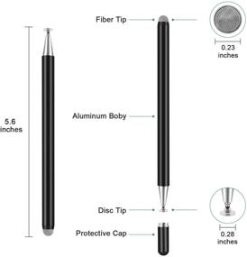 img 1 attached to Premium 2-in-1 Universal Disc Stylus Pens for All Capacitive Touch Screens - Cell 🖊️ Phones, iPad, Tablet, Laptops | Includes 6 Replacement Tips (2 Pcs) | Sleek Black Design