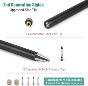 img 2 attached to Premium 2-in-1 Universal Disc Stylus Pens for All Capacitive Touch Screens - Cell 🖊️ Phones, iPad, Tablet, Laptops | Includes 6 Replacement Tips (2 Pcs) | Sleek Black Design