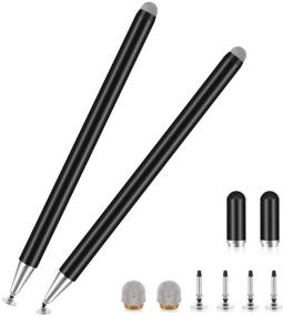img 4 attached to Premium 2-in-1 Universal Disc Stylus Pens for All Capacitive Touch Screens - Cell 🖊️ Phones, iPad, Tablet, Laptops | Includes 6 Replacement Tips (2 Pcs) | Sleek Black Design