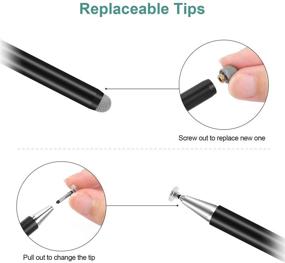 img 3 attached to Premium 2-in-1 Universal Disc Stylus Pens for All Capacitive Touch Screens - Cell 🖊️ Phones, iPad, Tablet, Laptops | Includes 6 Replacement Tips (2 Pcs) | Sleek Black Design