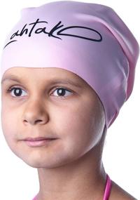 img 4 attached to 🏽 Long Hair Kids Swim Caps - Silicone Swimming Cap for Girls Boys Kids Teens with Long Curly Hair, Braids, Dreadlocks - Hypoallergenic Waterproof Swim Hat