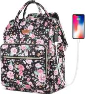 15.6-inch stylish laptop backpack for women with 🎒 usb charging port, rfid anti-theft, water resistant - flower design logo