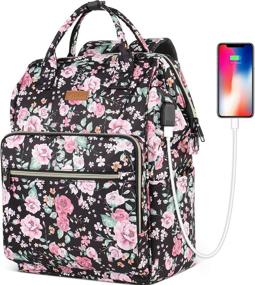 img 4 attached to 15.6-Inch Stylish Laptop Backpack for Women with 🎒 USB Charging Port, RFID Anti-Theft, Water Resistant - Flower Design