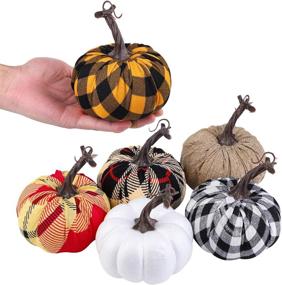 img 3 attached to 🎃 Pack of 6 Assorted 4.7 Inches Artificial Pumpkins for Thanksgiving Season, Harvest Decor, Holiday Tabletop Decoration - Aneco Fabric Lifelike Pumpkins