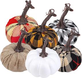 img 4 attached to 🎃 Pack of 6 Assorted 4.7 Inches Artificial Pumpkins for Thanksgiving Season, Harvest Decor, Holiday Tabletop Decoration - Aneco Fabric Lifelike Pumpkins