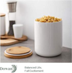 img 3 attached to 🍶 DOWAN White Utensil Holder for Countertop - 54 FL OZ (1580 ML) Ceramic Coffee Canister with Airtight Lid - 4.9&#34; x 6.29&#34; Storage Jar