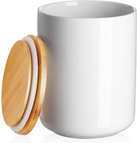 img 4 attached to 🍶 DOWAN White Utensil Holder for Countertop - 54 FL OZ (1580 ML) Ceramic Coffee Canister with Airtight Lid - 4.9&#34; x 6.29&#34; Storage Jar