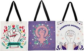 img 4 attached to 👜 Set of 3 Canvas Tote Bags - Reusable Grocery Shopping and Large Women's Handbag - 3 Designs, 13 X 14 Inch