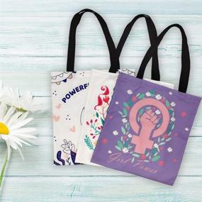 img 3 attached to 👜 Set of 3 Canvas Tote Bags - Reusable Grocery Shopping and Large Women's Handbag - 3 Designs, 13 X 14 Inch