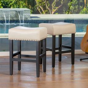 img 3 attached to 🪑 Christopher Knight Home Lisette Backless Leather Counter Stools, 2-Pcs Set, Ivory - Luxurious and Elegant Seating for Your Kitchen or Bar!