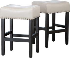 img 4 attached to 🪑 Christopher Knight Home Lisette Backless Leather Counter Stools, 2-Pcs Set, Ivory - Luxurious and Elegant Seating for Your Kitchen or Bar!