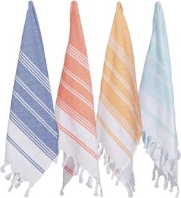 img 4 attached to 🌈 Turkish Cotton Hand Face Towel Set - 4 Pack Peshtemal Fouta Towels, 20"x31", Kitchen Bath Spa Pool Sauna Beach Gym Yoga Travel Light Towel - Multicolor