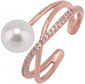 img 4 attached to 💍 Criss Cross Stackable Freshwater Pearl X Ring - Adjustable CZ Rings with 14K Rose Gold Plating