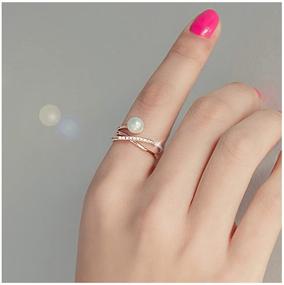 img 3 attached to 💍 Criss Cross Stackable Freshwater Pearl X Ring - Adjustable CZ Rings with 14K Rose Gold Plating