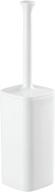 🚽 mdesign modern square plastic toilet brush and holder - compact free-standing design, deep cleaning, white logo