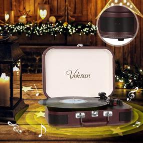 img 1 attached to 🎵 Voksun Record Player - Vintage Bluetooth Turntable with Built-in Stereo Speakers - 3-Speed Suitcase Vinyl Player - Supports Vinyl to MP3 Recording - Phonograph with AUX, USB, RCA, Headphone Jack - Crimson