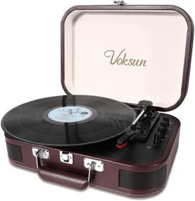 img 4 attached to 🎵 Voksun Record Player - Vintage Bluetooth Turntable with Built-in Stereo Speakers - 3-Speed Suitcase Vinyl Player - Supports Vinyl to MP3 Recording - Phonograph with AUX, USB, RCA, Headphone Jack - Crimson