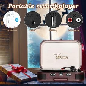 img 3 attached to 🎵 Voksun Record Player - Vintage Bluetooth Turntable with Built-in Stereo Speakers - 3-Speed Suitcase Vinyl Player - Supports Vinyl to MP3 Recording - Phonograph with AUX, USB, RCA, Headphone Jack - Crimson