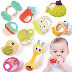 img 4 attached to 👶 10Pcs Baby Rattle Teething Toys for Newborns 0-6-12 Months - Early Educational Sensory Teether Set for Boys and Girls - Grab Shaker, Spin Rattle with Storage Box - Perfect Infant Gift