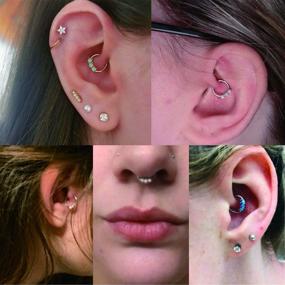 img 1 attached to 💎 Exude Style with FUNLMO 16G Opal Septum Clicker Daith Earrings: Surgical Steel Nose Ring Helix Tragus Piercing Jewelry