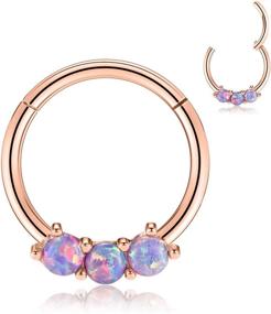 img 4 attached to 💎 Exude Style with FUNLMO 16G Opal Septum Clicker Daith Earrings: Surgical Steel Nose Ring Helix Tragus Piercing Jewelry