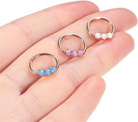 img 3 attached to 💎 Exude Style with FUNLMO 16G Opal Septum Clicker Daith Earrings: Surgical Steel Nose Ring Helix Tragus Piercing Jewelry