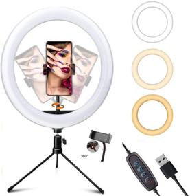 img 4 attached to 📸 10-inch LED Ring Light With Stand and Phone Holder – Desktop Circle Lamp with Tripod Mount for YouTube Video, Live Streaming, Makeup, Photography, Selfie, Shooting – 3 Lighting Modes & 10 Brightness Levels