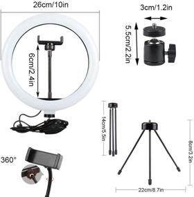 img 1 attached to 📸 10-inch LED Ring Light With Stand and Phone Holder – Desktop Circle Lamp with Tripod Mount for YouTube Video, Live Streaming, Makeup, Photography, Selfie, Shooting – 3 Lighting Modes & 10 Brightness Levels