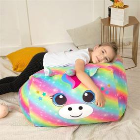 img 3 attached to 🦄 Practical and Cute Stuffed Animal Storage Unicorn Bean Bag Chair Cover (24x24in) - Perfect Kids Room Organizer and Decor (Cover Only)