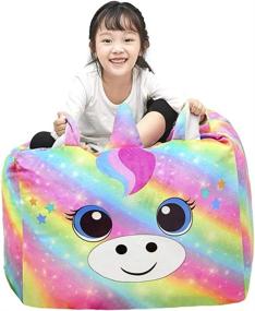 img 4 attached to 🦄 Practical and Cute Stuffed Animal Storage Unicorn Bean Bag Chair Cover (24x24in) - Perfect Kids Room Organizer and Decor (Cover Only)