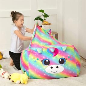 img 2 attached to 🦄 Practical and Cute Stuffed Animal Storage Unicorn Bean Bag Chair Cover (24x24in) - Perfect Kids Room Organizer and Decor (Cover Only)