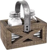 rustic salt and pepper shakers set with wood and galvanized caddy by autumn alley - farmhouse kitchen decor accessory for country kitchen logo