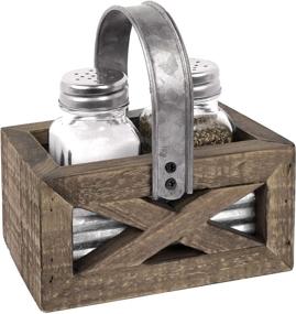 img 4 attached to Rustic Salt and Pepper Shakers Set with Wood and Galvanized Caddy by Autumn Alley - Farmhouse Kitchen Decor Accessory for Country Kitchen