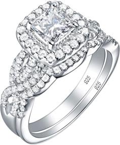 img 4 attached to 💍 Sparkling Wuziwen Princess Cut CZ Engagement Ring and Wedding Band Set in 925 Sterling Silver - Perfect for Your Special Day!