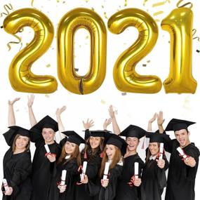 img 3 attached to Gold 2021 Graduation Balloon Decorations - 40 Inch Class of 2021 Graduate Balloons for Grad Party Décor