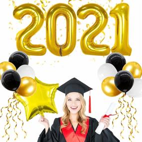 img 2 attached to Gold 2021 Graduation Balloon Decorations - 40 Inch Class of 2021 Graduate Balloons for Grad Party Décor