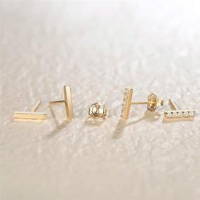 img 2 attached to Minimalist 14K Yellow Gold Tiny Bar Small Studs for 🌟 Women - FANCIME Fine Jewelry, Delicate Earrings Perfect for BFFs and Girls