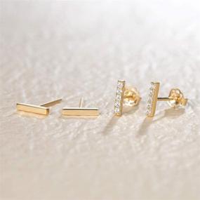 img 3 attached to Minimalist 14K Yellow Gold Tiny Bar Small Studs for 🌟 Women - FANCIME Fine Jewelry, Delicate Earrings Perfect for BFFs and Girls