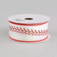 10 yards of 1.5-inch wide satin wired ribbon with baseball stitching in red, white, and black colors logo