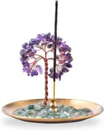 🌿 incense holder for sticks | healing crystal stone money tree incense burner | ash catcher for yoga, meditation, and home decor - purple логотип