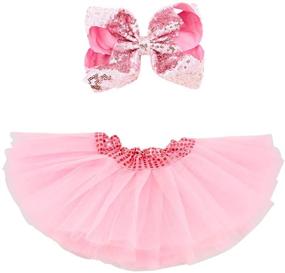 img 4 attached to 💃 BGFKS 4 Layered Sequins Tutu Skirt for Girls: Sparkling Dress Up Tulle Skirt with Hairbow