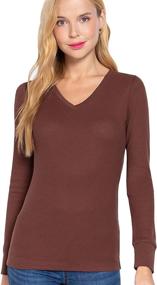 img 4 attached to 👚 Womens Basic Solid Lightweight Long Sleeve Crew Neck & V Neck Fitted Thermal Warm Wear Top Shirt Plus (S-2XL): Stylish Cold Weather Essential for All-Day Comfort