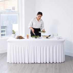 img 2 attached to 👔 Premium 6ft Spandex Fitted Tablecloth and Table Skirt (White) - Wrinkle-Resistant Ruffles Design | Easy Installation for Weddings, Banquets, Baby Showers, Parties, Events