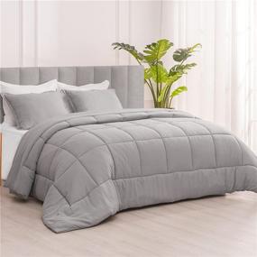 img 4 attached to 🛌 RECYCO King Comforter Set: Lightweight Ultra Soft Down Alternative Quilted Bedding, Grey