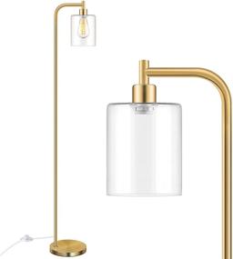 img 4 attached to 💡 Vintage Industrial Floor Lamp with Hanging Glass Shade in Brass Gold - Farmhouse Pole Light for Indoor Spaces - Rustic Standing Tall Lighting for Living Room, Bedroom, Office (Bulb Not Included)