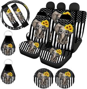 img 4 attached to WELLFLYHOM American Flag Seat Covers Car Accessories Elephant Sunflower Cute Bucket Seat Cover Full Set With Steering Wheel Cover