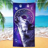 🌕 bonsai tree wolf beach towel: cool dream catcher microfiber bath towel for boys, unique blue purple galaxy space animals design – sand free, quick dry, travel size towel for men's pool sports, 30" x 60 logo