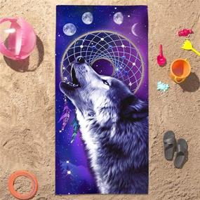 img 1 attached to 🌕 Bonsai Tree Wolf Beach Towel: Cool Dream Catcher Microfiber Bath Towel for Boys, Unique Blue Purple Galaxy Space Animals Design – Sand Free, Quick Dry, Travel Size Towel for Men's Pool Sports, 30" x 60