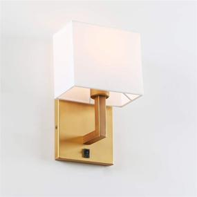 img 2 attached to 🛋️ Modern Antique Finish Permo Single Wall Sconce Light Fixture with On/Off Switch Button, Small White Textile Shades for Bedroom Bedside Reading, Nightstand Lamps